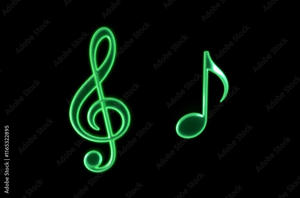 a close up of a green light painting of music notes a close up of a green light painting of music notes