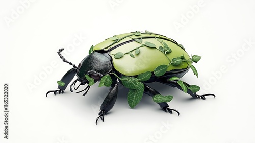 Bio-Mechanical Beetle 3D Render: Nature's Fusion on a Clean Background AI Generated photo