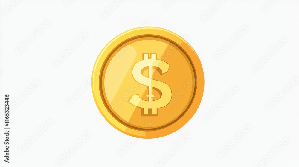 Shiny Golden Coin with Dollar Symbol Centered on Light Background for Financial Concepts, Investment Themes, and Economic Illustrations in Digital and Print Media Shiny Golden Coin with Dollar Symbol Centered on Light Background for Financial Concepts, Investment Themes, and Economic Illustrations in Digital and Print Media