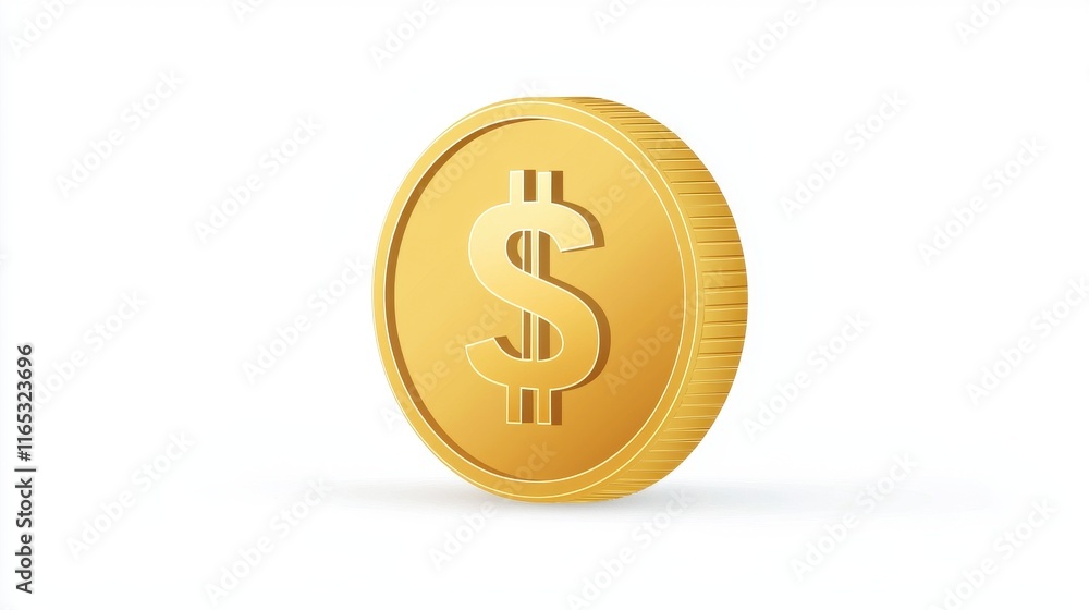 Realistic gold coin with dollar sign on white background highlighting wealth, finance, investment, and currency concepts for use in various financial themes and projects Realistic gold coin with dollar sign on white background highlighting wealth, finance, investment, and currency concepts for use in various financial themes and projects