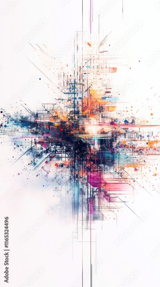 Naklejka premium A Colorful Abstract Digital Artpiece: A Futuristic Geometric Design