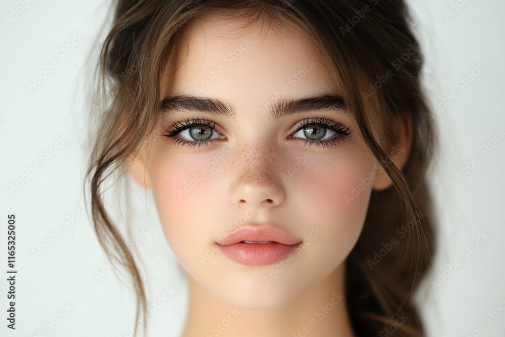 Close-up Portrait of a Young Woman with Beautiful Eyes and Natural Makeup Close-up Portrait of a Young Woman with Beautiful Eyes and Natural Makeup