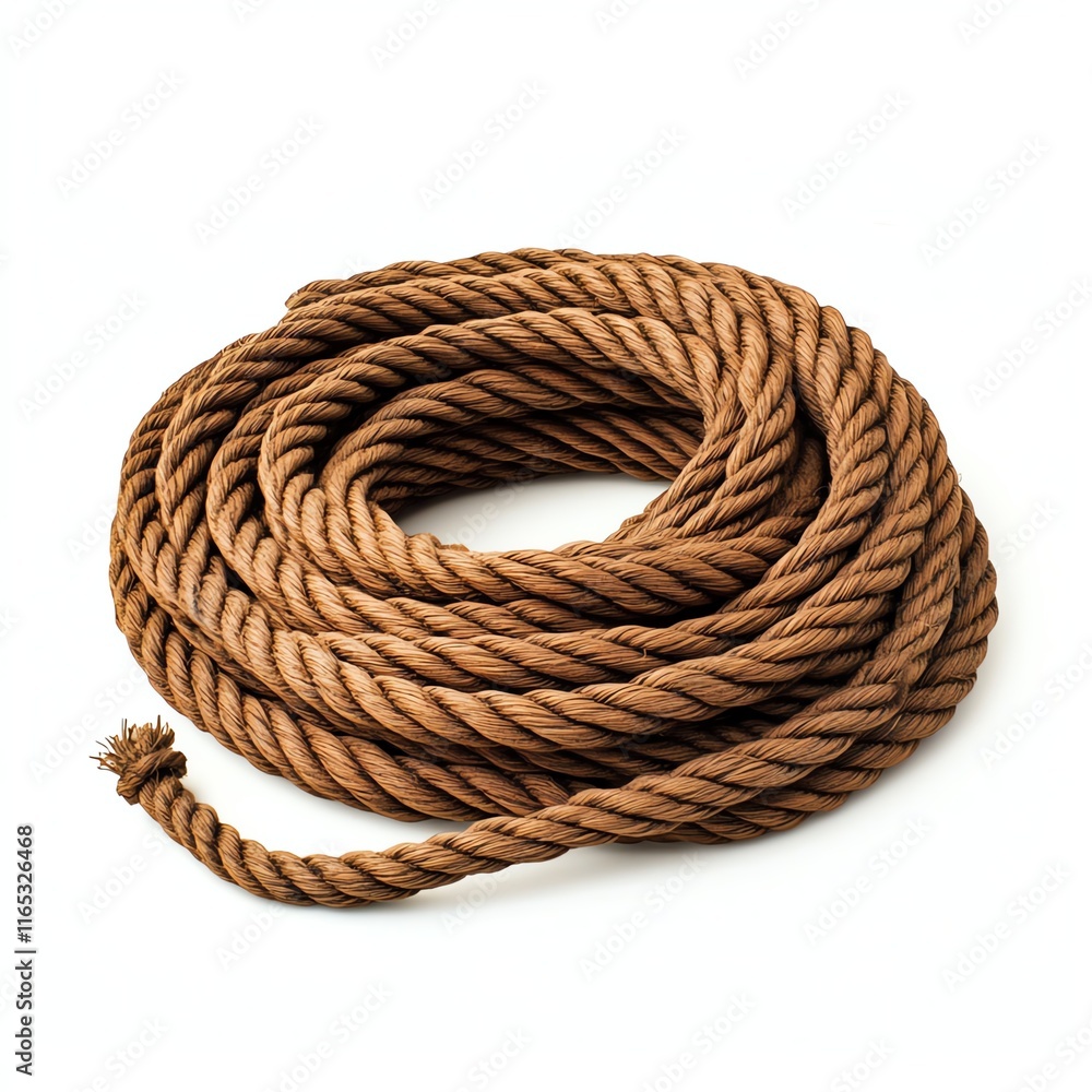 Coiled brown rope on a white isolated background. Coiled brown rope on a white isolated background.