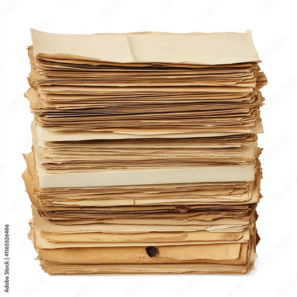 Stack of old documents, papers, and files isolated on a white background. Stack of old documents, papers, and files isolated on a white background.