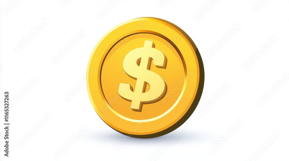 Golden coin with dollar sign symbolizing wealth, prosperity, and finance on a clean white background, ideal for financial concepts and currency themes in various projects. Golden coin with dollar sign symbolizing wealth, prosperity, and finance on a clean white background, ideal for financial concepts and currency themes in various projects.