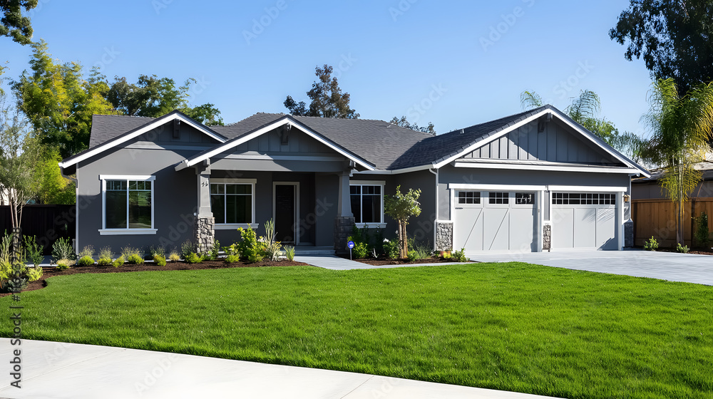 Obraz premium A gray ranch-style model house stands prominently.