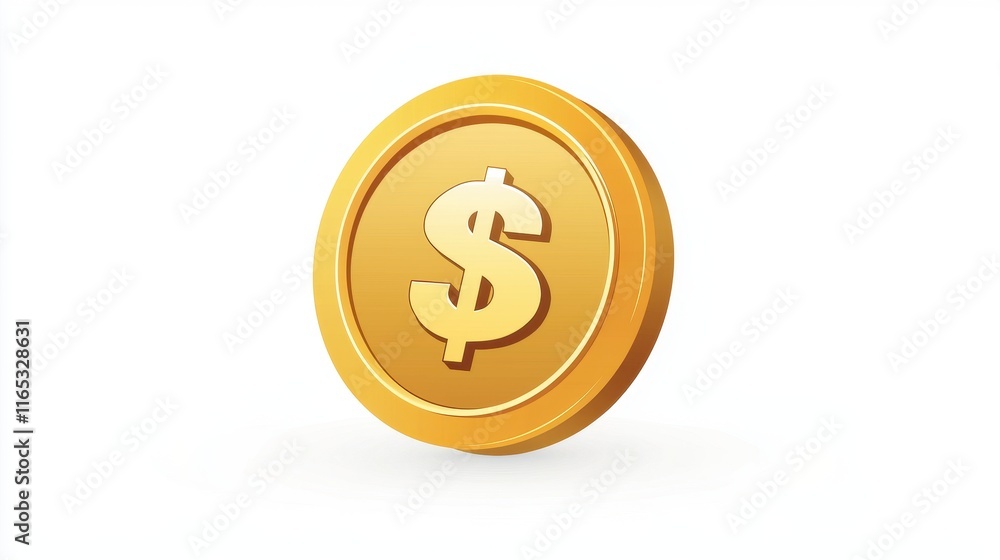 Golden Dollar Coin with Classic Symbol for Currency, Wealth, Finance, and Economic Themes Offering a Modern and Clean Appearance for Various Design Projects Golden Dollar Coin with Classic Symbol for Currency, Wealth, Finance, and Economic Themes Offering a Modern and Clean Appearance for Various Design Projects