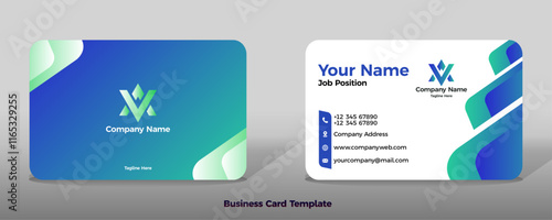 Blue cyan background with white grey gradient border shape business card template
