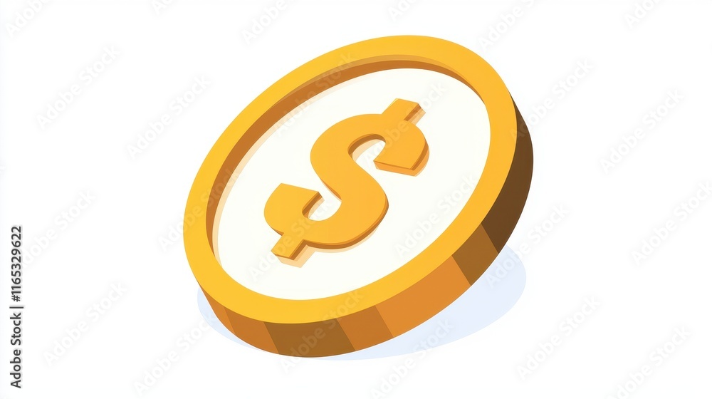 Bright Gold Coin with Dollar Symbol on a White Background, Representing Wealth, Finance, and Investment Concepts in a Modern Style Bright Gold Coin with Dollar Symbol on a White Background, Representing Wealth, Finance, and Investment Concepts in a Modern Style