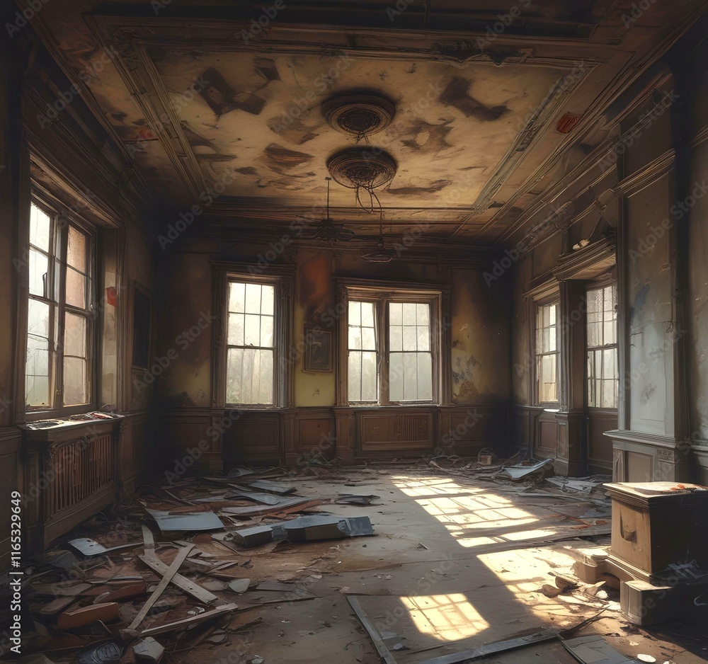 Fototapeta premium Illustration of abandoned house interior.