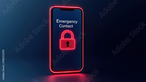 Health info the security of patient. Mobile phone displaying emergency contact with a lock icon.