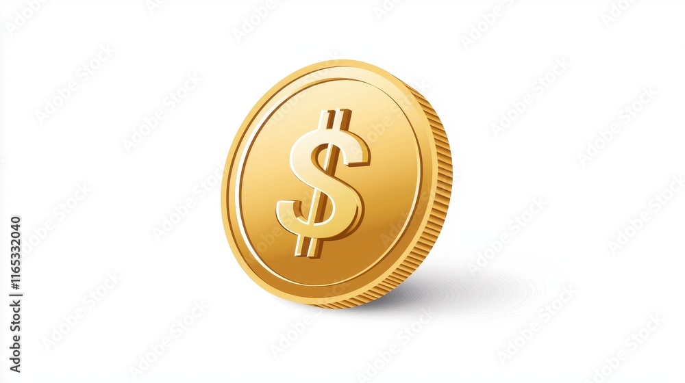 Golden Coin with Dollar Sign Depicts Wealth and Prosperity in Finance, Business, and Investment Themes, Ideal for Economic Illustrations and Marketing Materials Golden Coin with Dollar Sign Depicts Wealth and Prosperity in Finance, Business, and Investment Themes, Ideal for Economic Illustrations and Marketing Materials