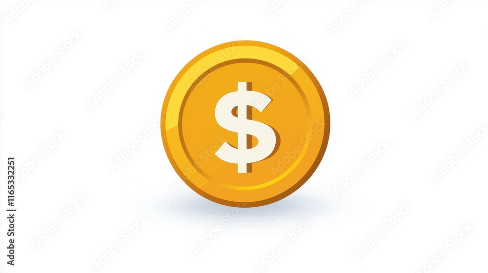 Bright Golden Coin with Dollar Symbol Representing Currency, Wealth, and Financial Value in a Simple and Modern Graphic Design Style Bright Golden Coin with Dollar Symbol Representing Currency, Wealth, and Financial Value in a Simple and Modern Graphic Design Style