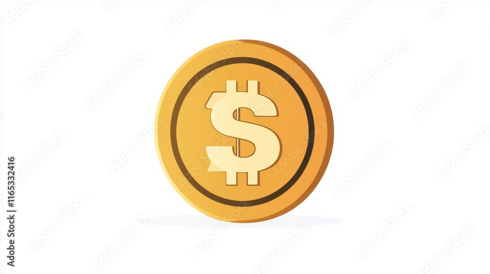 Bright Gold Coin with Dollar Sign on a Clean White Background Representing Wealth and Prosperity in Finance and Investment Contexts for Stock Photo Usage Bright Gold Coin with Dollar Sign on a Clean White Background Representing Wealth and Prosperity in Finance and Investment Contexts for Stock Photo Usage