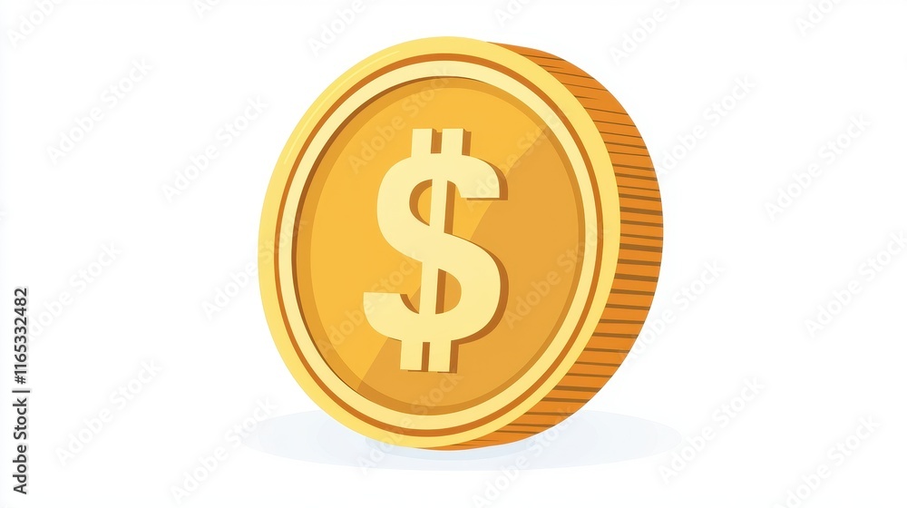 Golden Dollar Coin Illustration for Financial Concepts, Investment Motivation, and Currency Representation in Modern Vector Style on White Background Golden Dollar Coin Illustration for Financial Concepts, Investment Motivation, and Currency Representation in Modern Vector Style on White Background