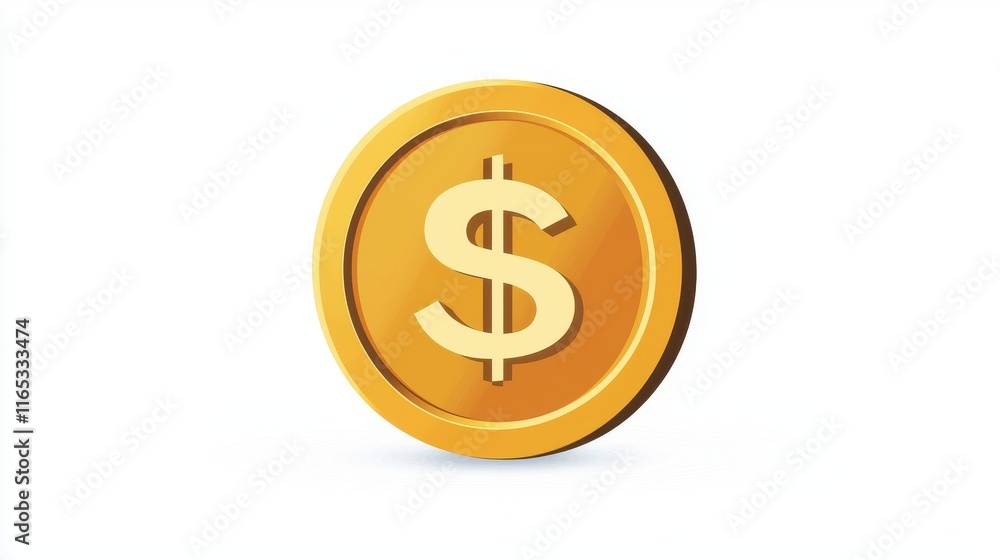 Golden Coin with Dollar Sign Symbolizing Wealth and Financial Success, Isolated on White Background for Use in Financial and Economic Concepts Images Golden Coin with Dollar Sign Symbolizing Wealth and Financial Success, Isolated on White Background for Use in Financial and Economic Concepts Images