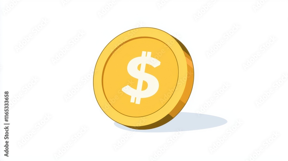 Bright Golden Coin with Dollar Sign Overlay on a White Background Representing Wealth, Finance, Investment, and Currency for Creative Projects Bright Golden Coin with Dollar Sign Overlay on a White Background Representing Wealth, Finance, Investment, and Currency for Creative Projects