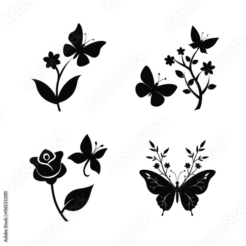 Alluring butterfly amid rose.