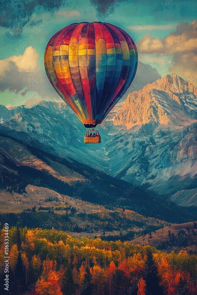 Fototapeta premium Hot Air Balloon Over Mountain Range