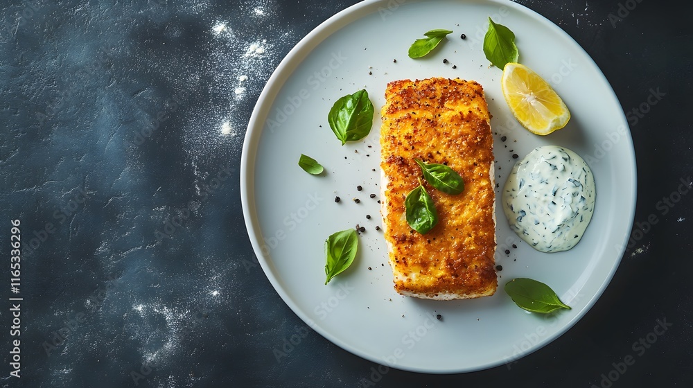 Crispy Pan Fried Fish Fillet with Lemon and Sauce Crispy Pan Fried Fish Fillet with Lemon and Sauce
