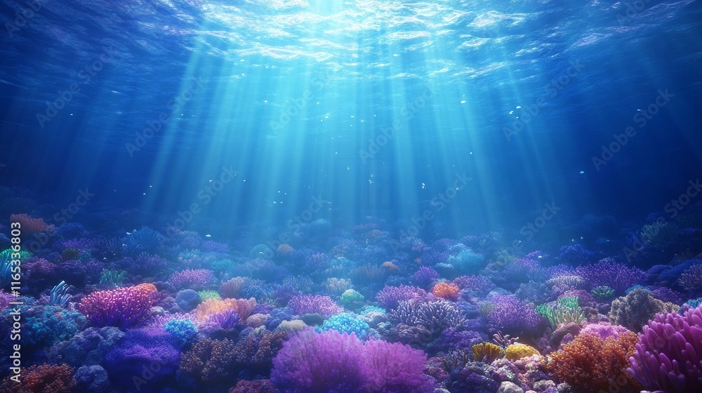 Fototapeta premium Vibrant coral reef under sunlit ocean water