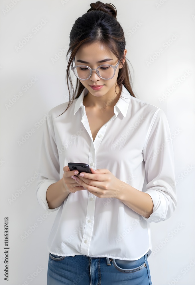 Focused On The Phone Screen A Young Girl Sitting On Tool, Relaxed Pose With A Casual Outfit A Young Girl Standing With Phone in Hands, Playful Expression With A Phone Call Focused On The Phone Screen A Young Girl Sitting On Tool, Relaxed Pose With A Casual Outfit A Young Girl Standing With Phone in Hands, Playful Expression With A Phone Call