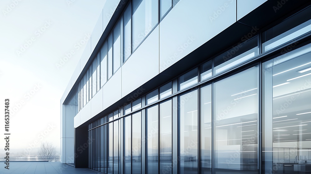 Sleek Modern Building Exterior with Large Glass Windows Sleek Modern Building Exterior with Large Glass Windows