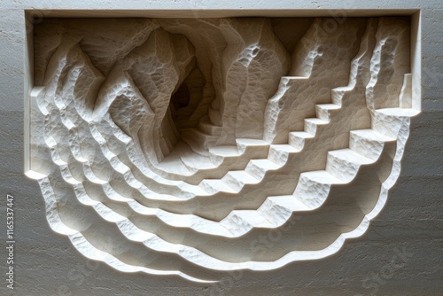 Intricate Stone Carving Depicting Cave And Steps photo