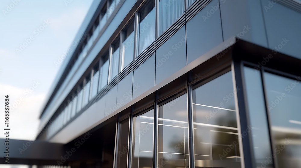Fototapeta premium Sleek Modern Building Exterior with Large Glass Windows