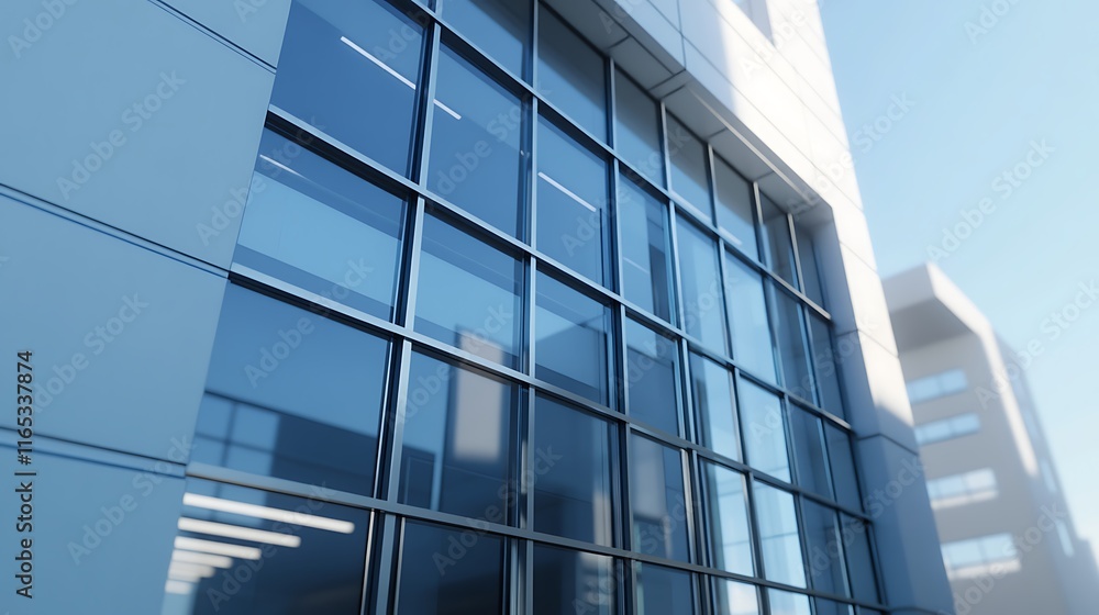 Sleek Modern Building Exterior with Large Glass Windows Sleek Modern Building Exterior with Large Glass Windows