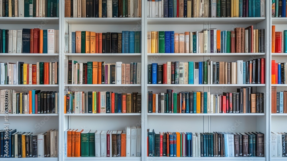 a white wooden bookcase filled with books in a public library a white wooden bookcase filled with books in a public library