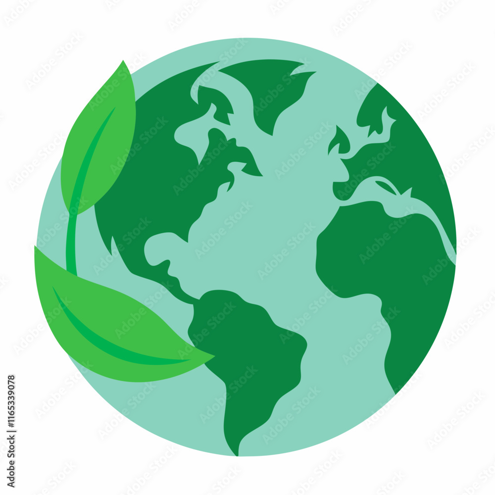 Global Sustainability Green Leaves Globe Illustration Global Sustainability Green Leaves Globe Illustration