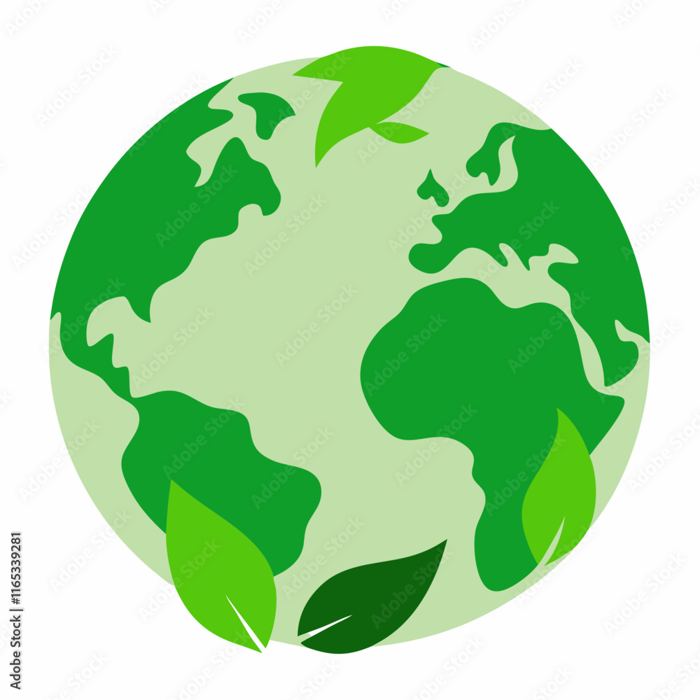 Global Sustainability Green Leaves Globe Illustration Global Sustainability Green Leaves Globe Illustration
