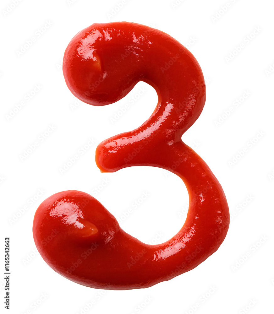 number 3 created with ketchup on isolated background

