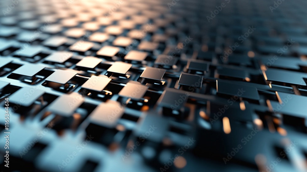 Obraz premium Futuristic metallic surface with moving squares creating dynamic pattern