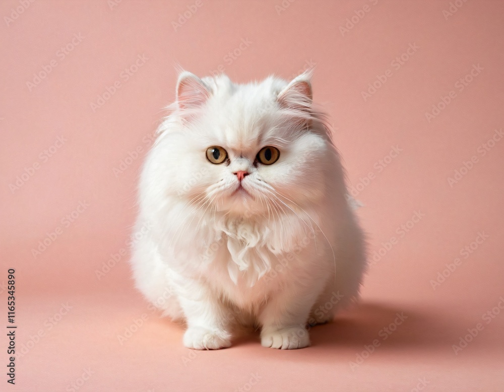Fototapeta premium white fluffy cat with yellow eyes posing indoors. Ai generated images