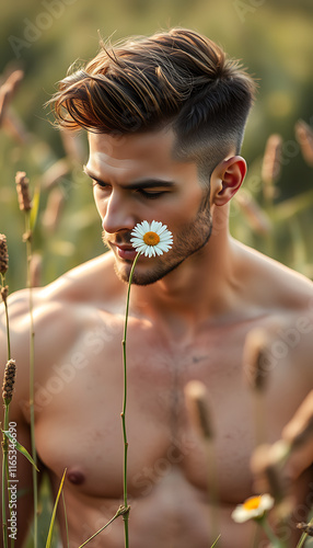 a handsome man holding a flower photo