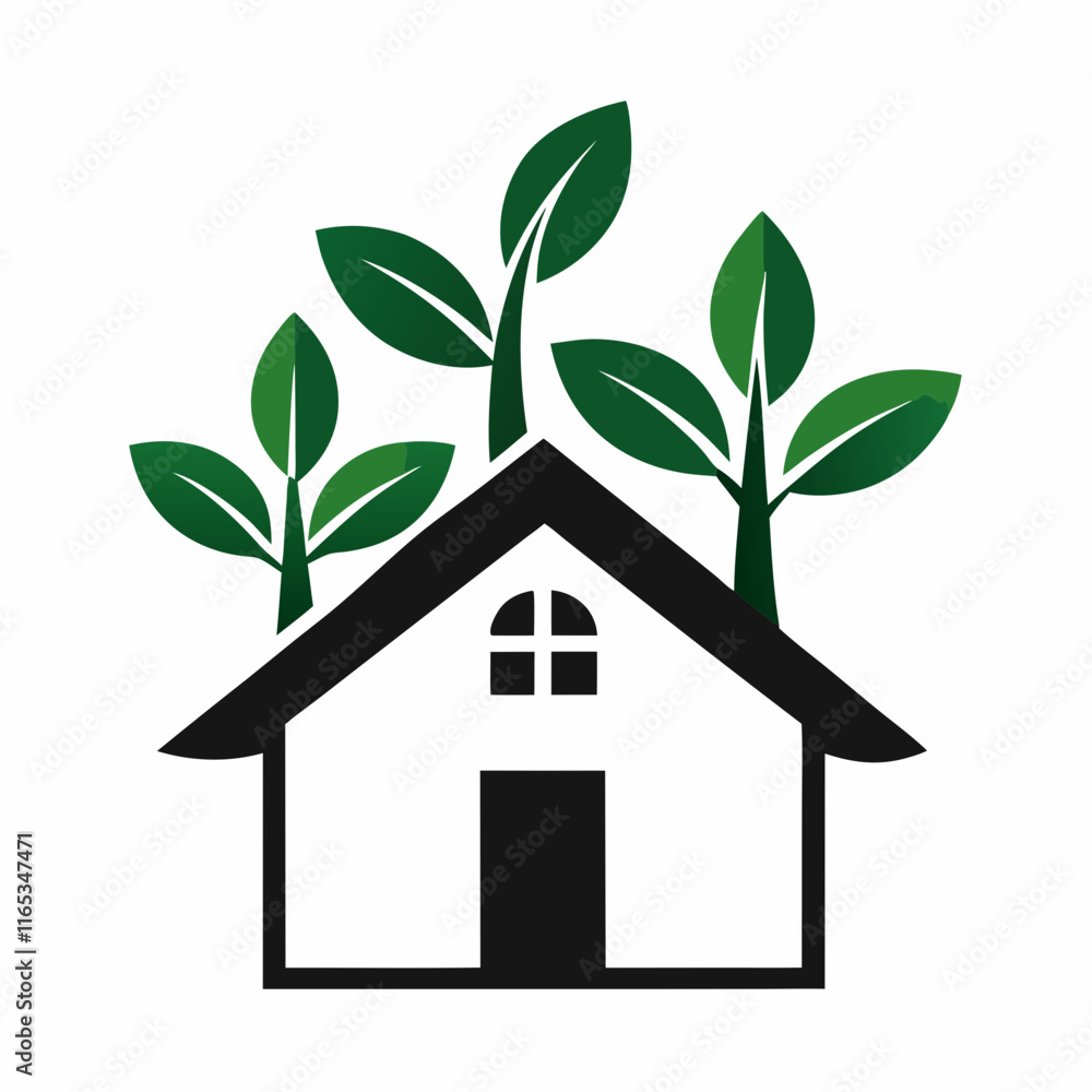 Eco-Friendly Home with Tree Silhouette Vector Design Eco-Friendly Home with Tree Silhouette Vector Design