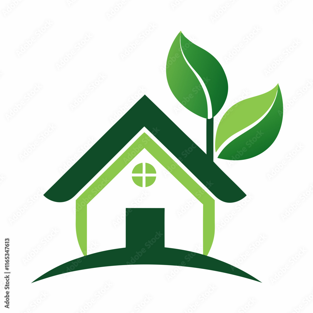 Eco-Friendly Home with Tree Silhouette Vector Design Eco-Friendly Home with Tree Silhouette Vector Design
