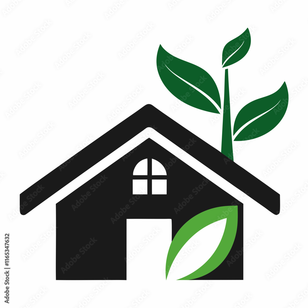 Eco-Friendly Home with Tree Silhouette Vector Design Eco-Friendly Home with Tree Silhouette Vector Design