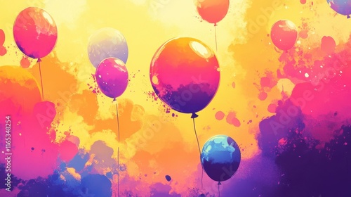 Wallpaper Mural Vibrant balloons glow in a gradient sky of warm yellows and oranges Torontodigital.ca