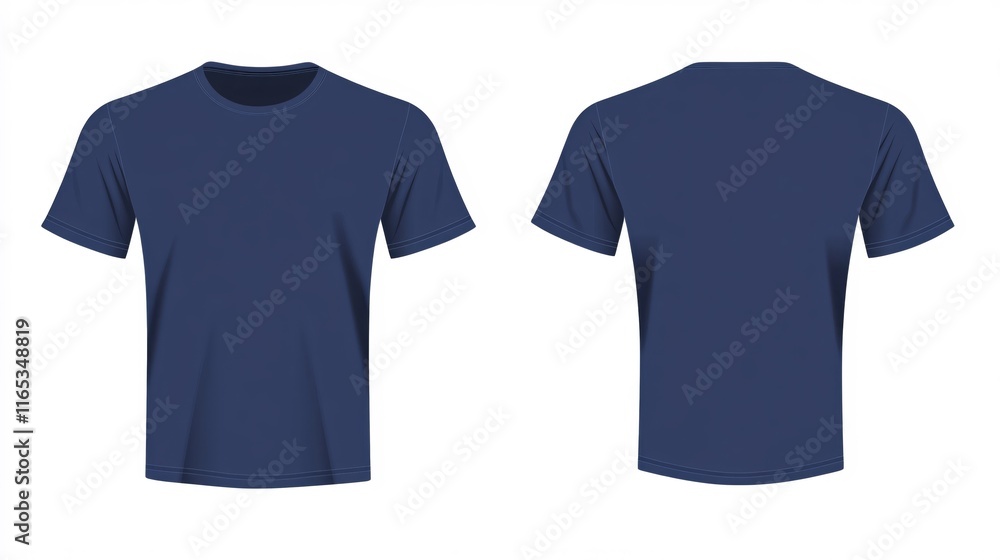 Naklejka premium Plain Navy Blue T-Shirt Mockup Front and Back View for Design Presentation