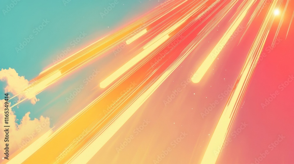 Playful lasers float softly on a vibrant yellow-blue gradient sky Playful lasers float softly on a vibrant yellow-blue gradient sky