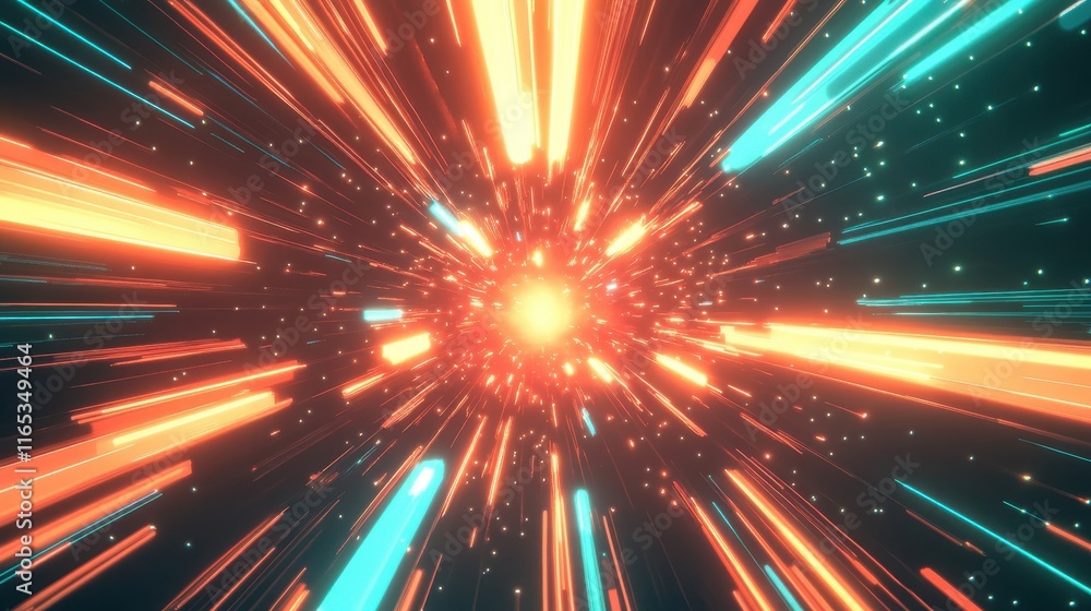 Neon lasers spiral on an orange-to-teal gradient with glowing effects Neon lasers spiral on an orange-to-teal gradient with glowing effects