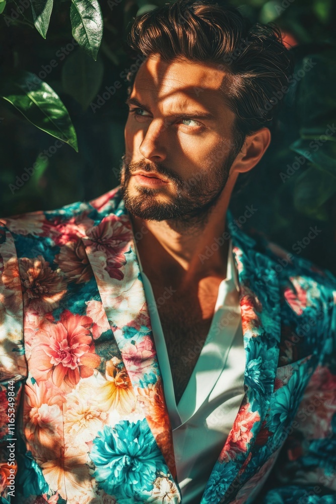 Fototapeta premium Man with beard in floral jacket