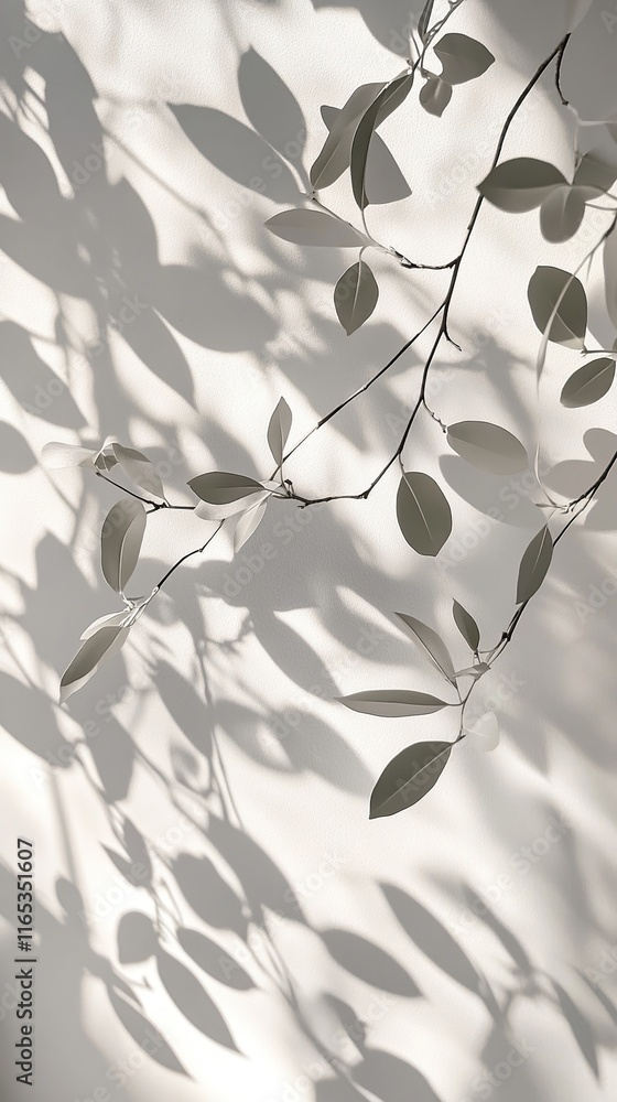 The shadow of the leaves on a light wall creates a calm and textured impression. Perfect for design projects that want a touch of natural elegance The shadow of the leaves on a light wall creates a calm and textured impression. Perfect for design projects that want a touch of natural elegance