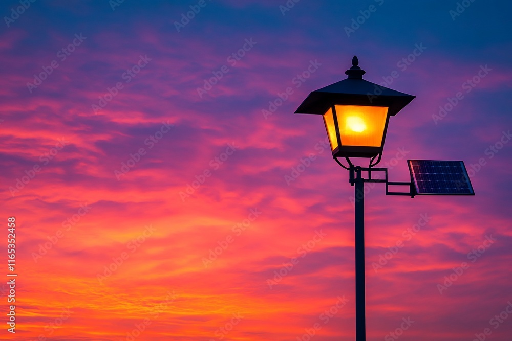 Illuminated solar lamp post at sunset. (1) Illuminated solar lamp post at sunset. (1)