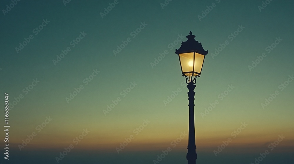 Illuminated street lamp at dusk. Illuminated street lamp at dusk.