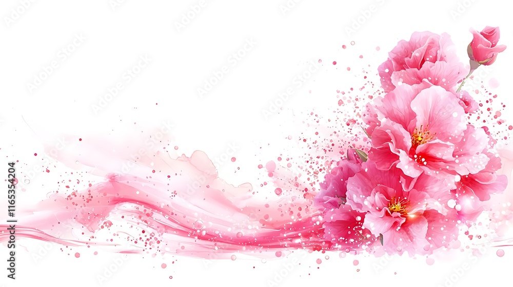 Delicate pink blossoms and watercolor wash, creating a soft, romantic floral design. Delicate pink blossoms and watercolor wash, creating a soft, romantic floral design.