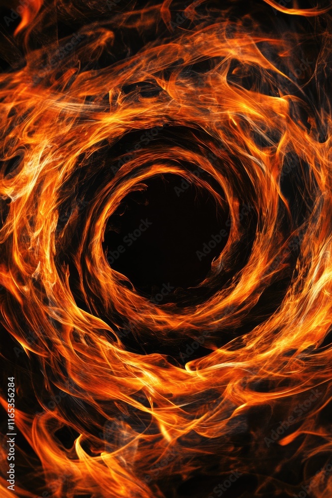 Fototapeta premium Spiral of fire on black background